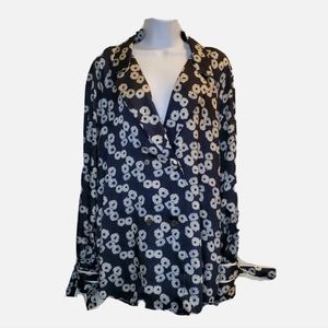 Lela Rose Navy Multi Floral Button Front Shirt Long Sleeve Womens Size 20